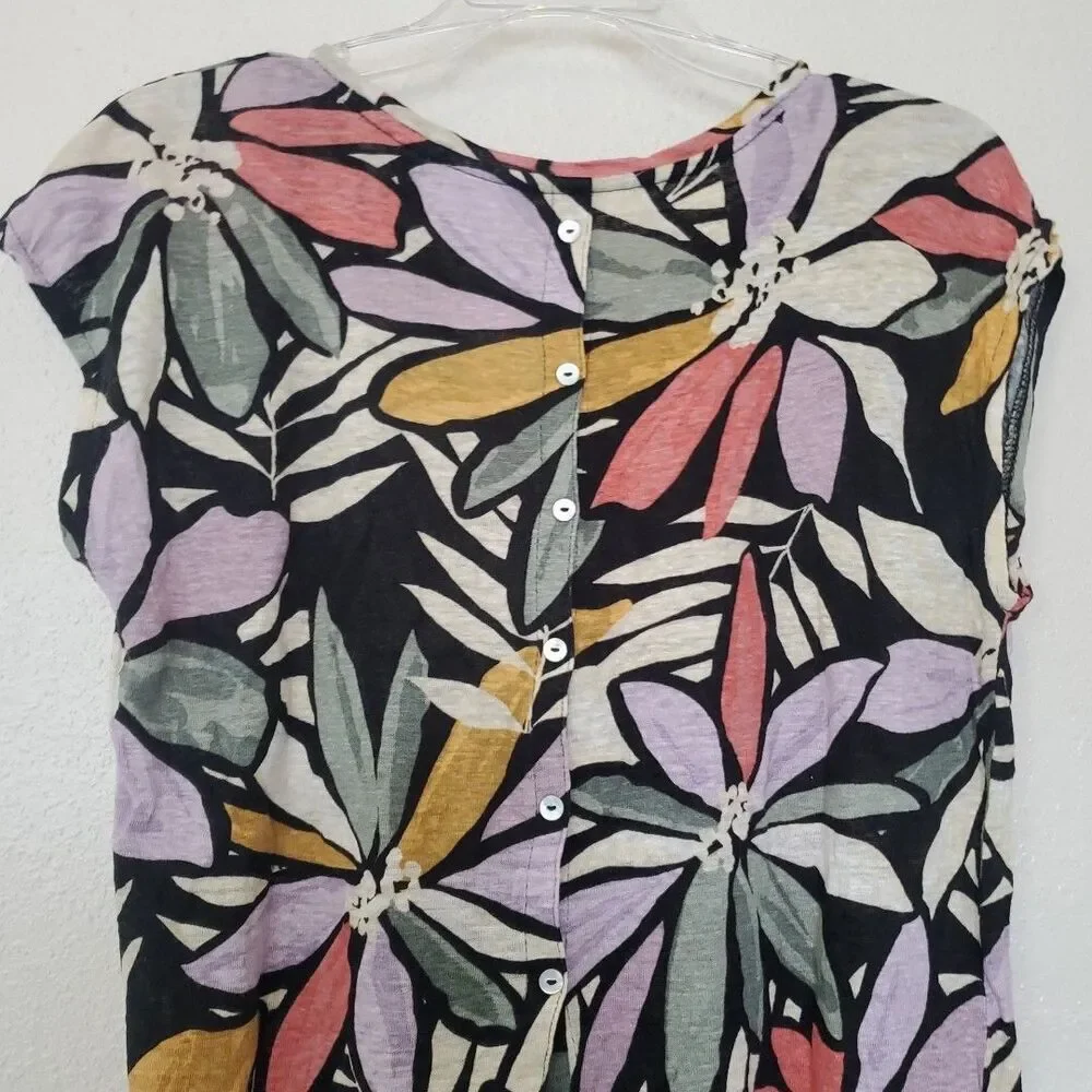 Nicole Miller Women’s Multicolor Floral Round Neck Short Sleeve Linen Blouse M - Picture 9 of 16